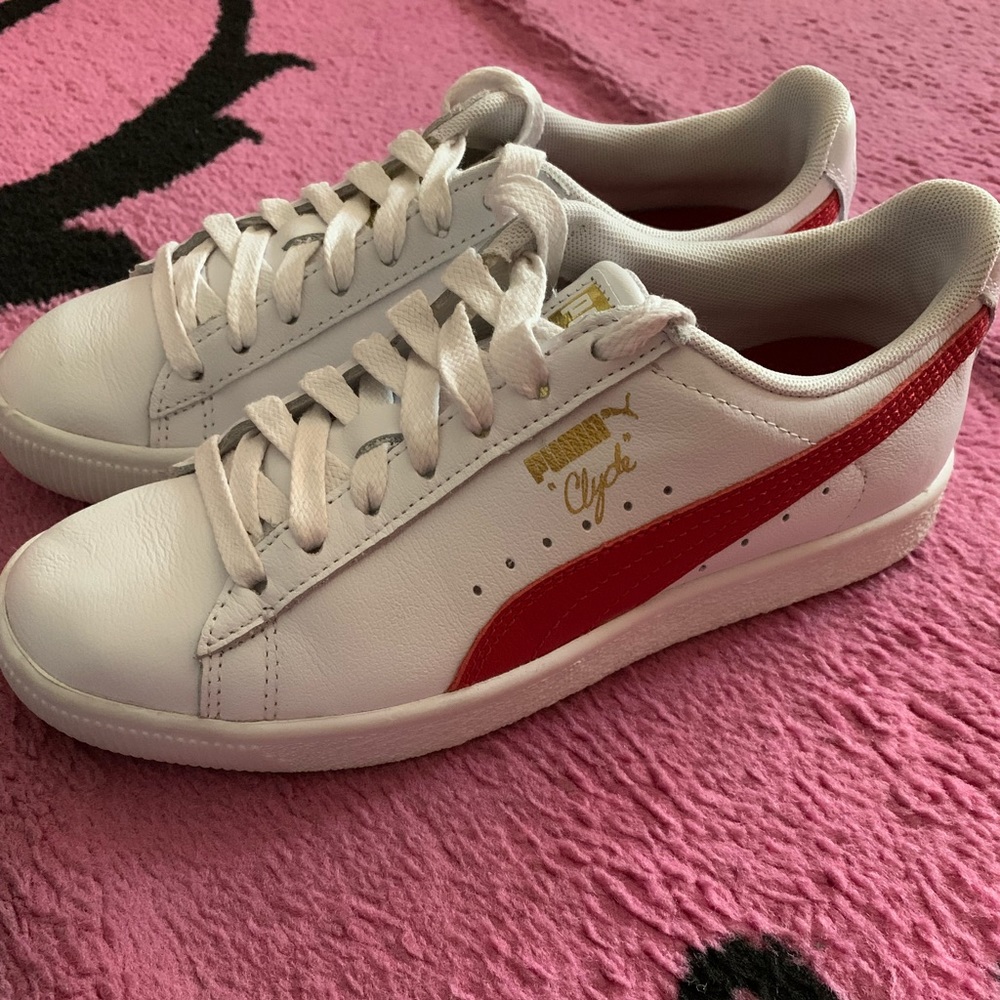 Women’s Size 6 Red and White Puma Clyde Sneakers